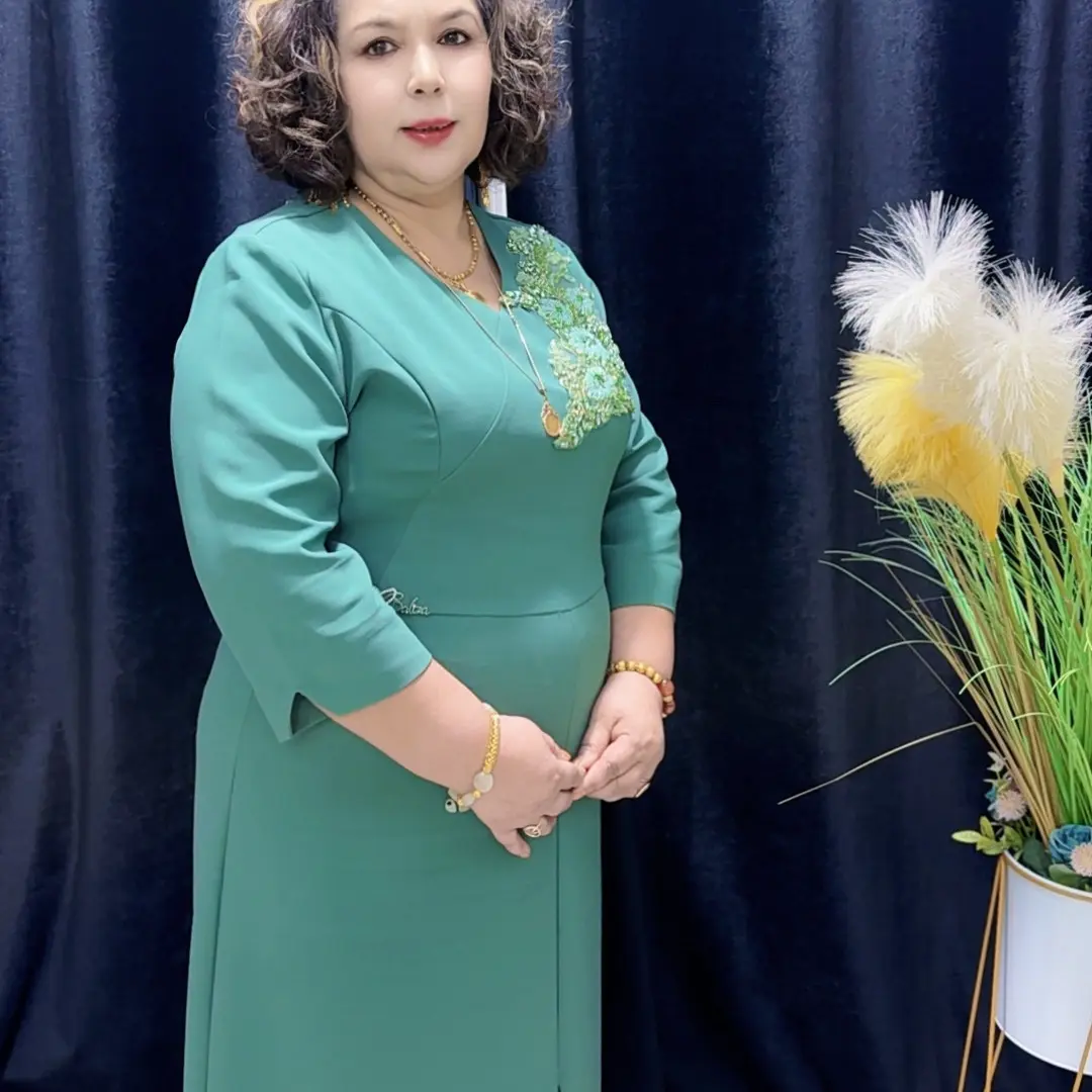 aynur大码女装时尚复古V领中腰七分袖显瘦中长款连衣裙春秋妈妈装
