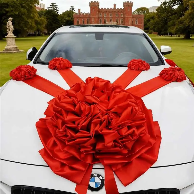 结婚车装饰主车绣球婚车大红花婚车头花大红花绸缎嫁妆车大红拉花