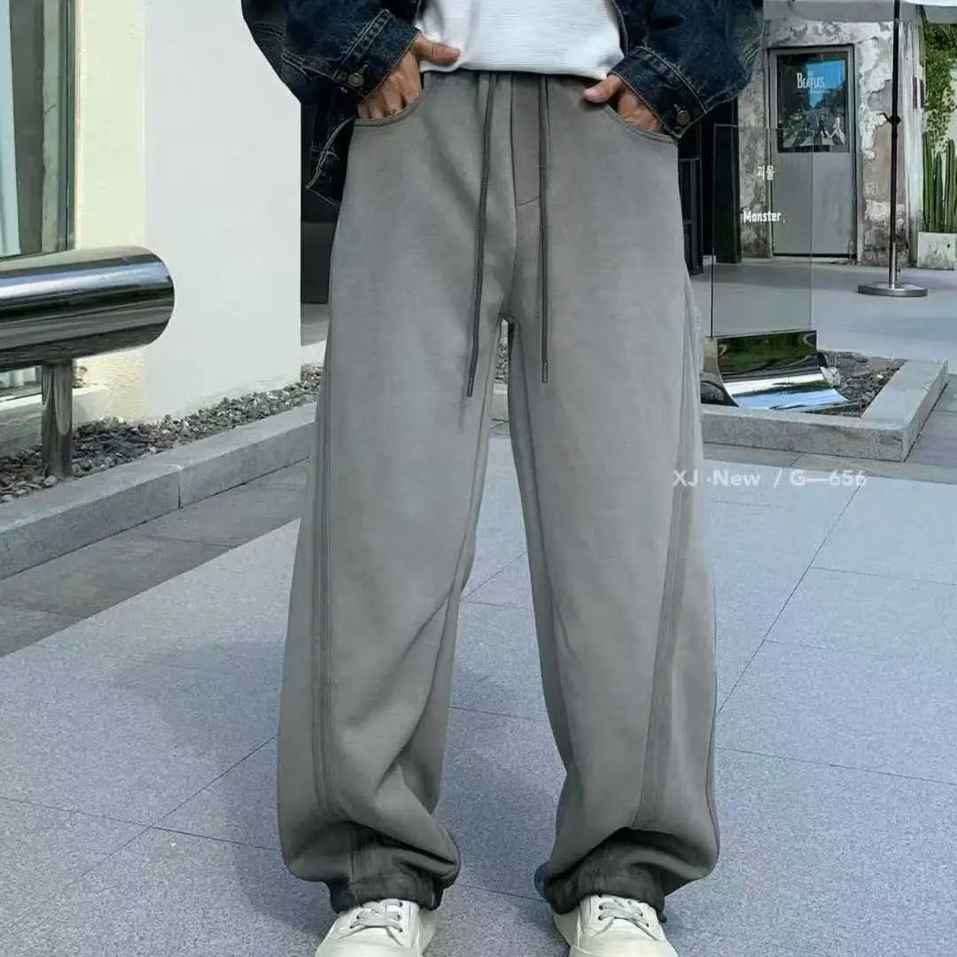 YUAN SU复古宽松加绒痞帅潮牌直筒裤656-1