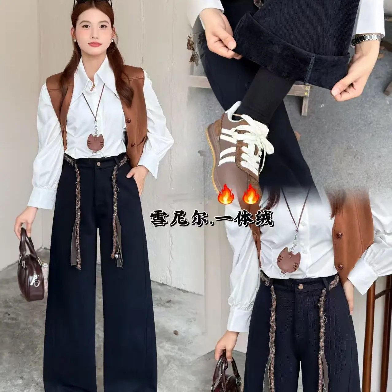 高腰女加绒加厚款无弹冬季牛仔裤百搭拼接显瘦春季69190