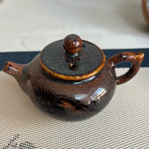 微瑕窑变剪纸贴花茶壶纯手工