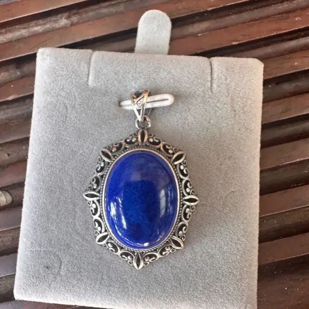 天然原矿青金石S925重工银镶气质吊坠38.9/25.3    厚10.8m