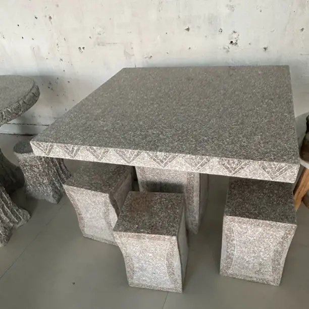 （物流点自提）天然石材手工打造户外庭院石桌石凳美观实用简约90cm