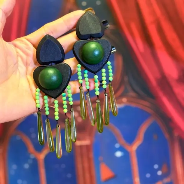 铜合金木质耳饰 「墨琼阁」原创时髦流苏大耳环古风手工夸张长耳环