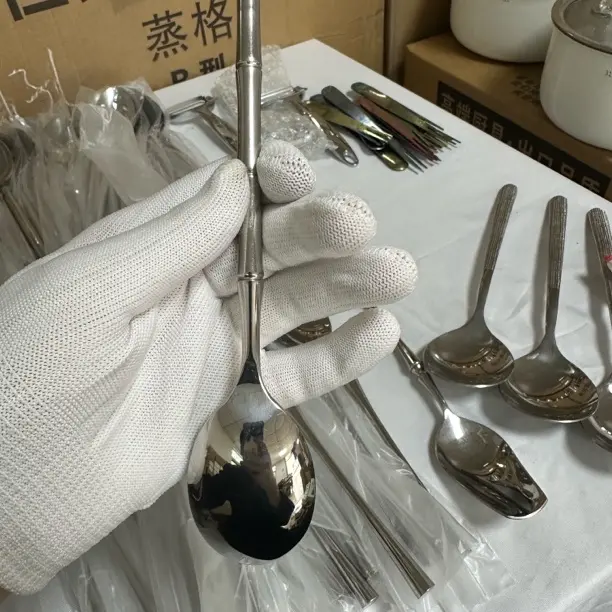 527竹节造型304不锈钢创意竹节勺西餐牛排叉勺茶勺长柄酒店
