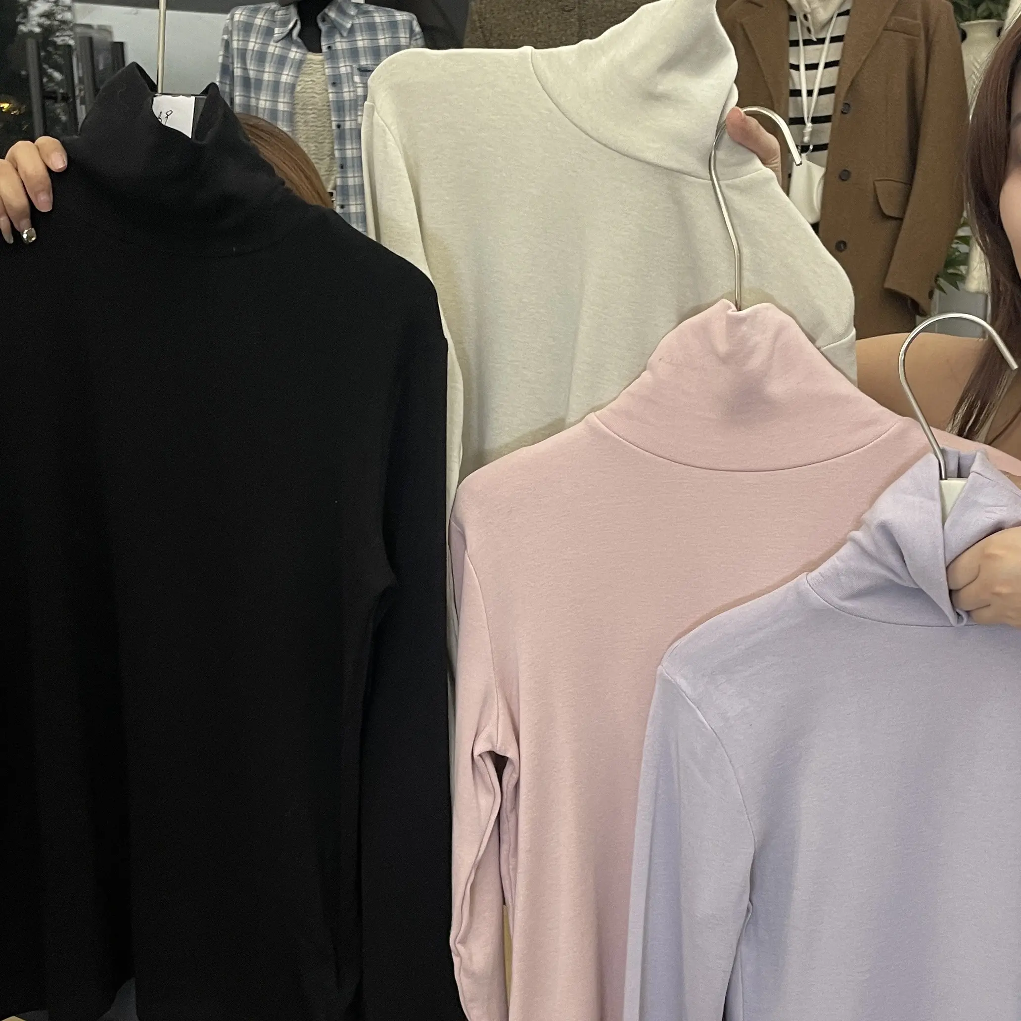 保暖磨毛纯色长袖半高领T恤打底衫韩版修身