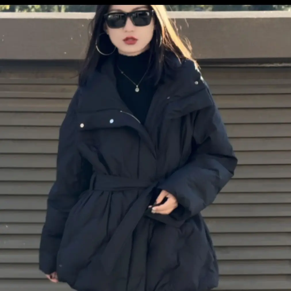 中长款加厚收腰防风白鹅绒连帽时尚冬季外套