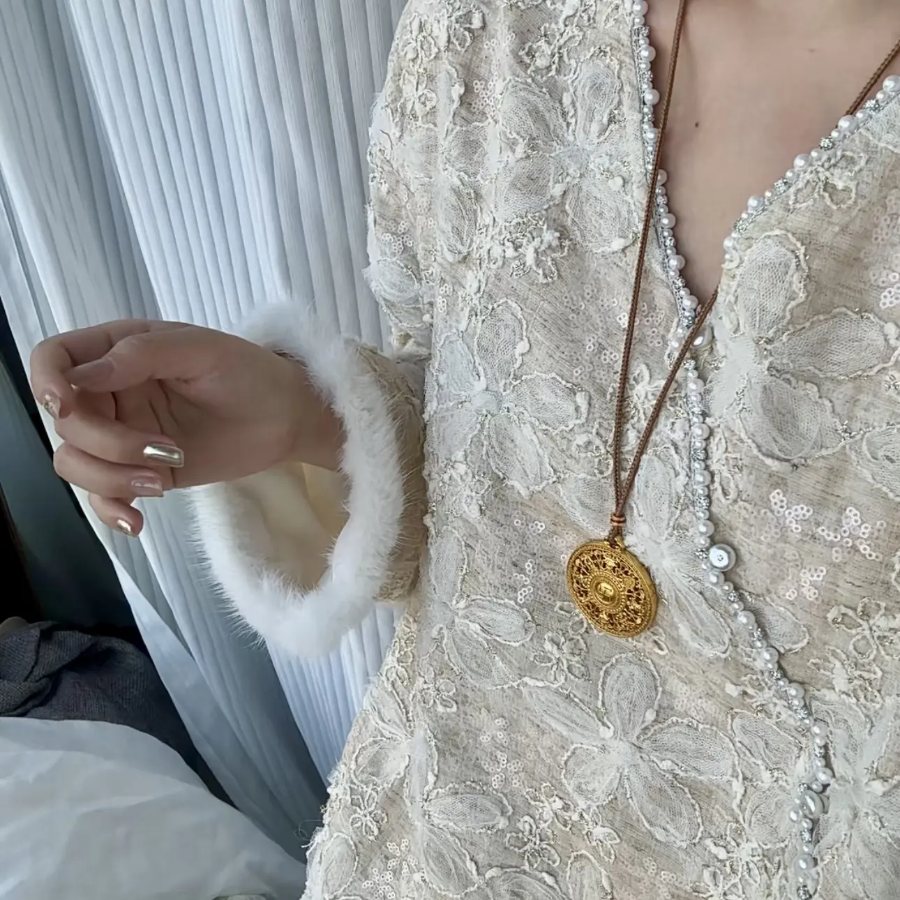 福利集合新中式重工刺绣蕾丝长袖