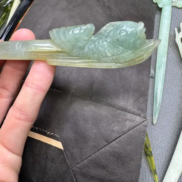 蓝水岫玉鱼福利发簪