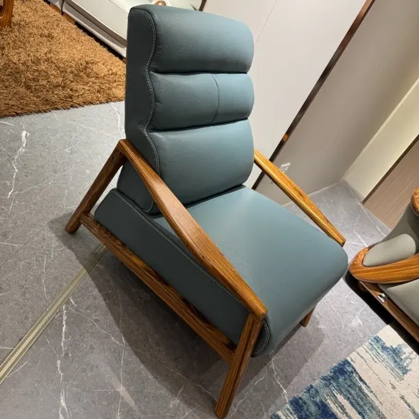 风胡桃色实木功能懒人沙发椅客厅休闲可调节扶手单人躺椅