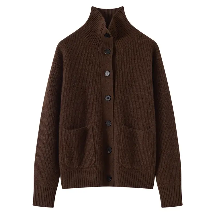 之和同款康赛妮100%山羊绒 意式宽松羊绒开衫纯色立领