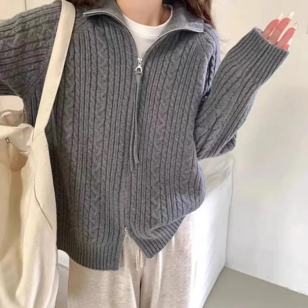 南油海燕姐家软糯慵懒风韩系双拉链针织开衫秋冬款百搭