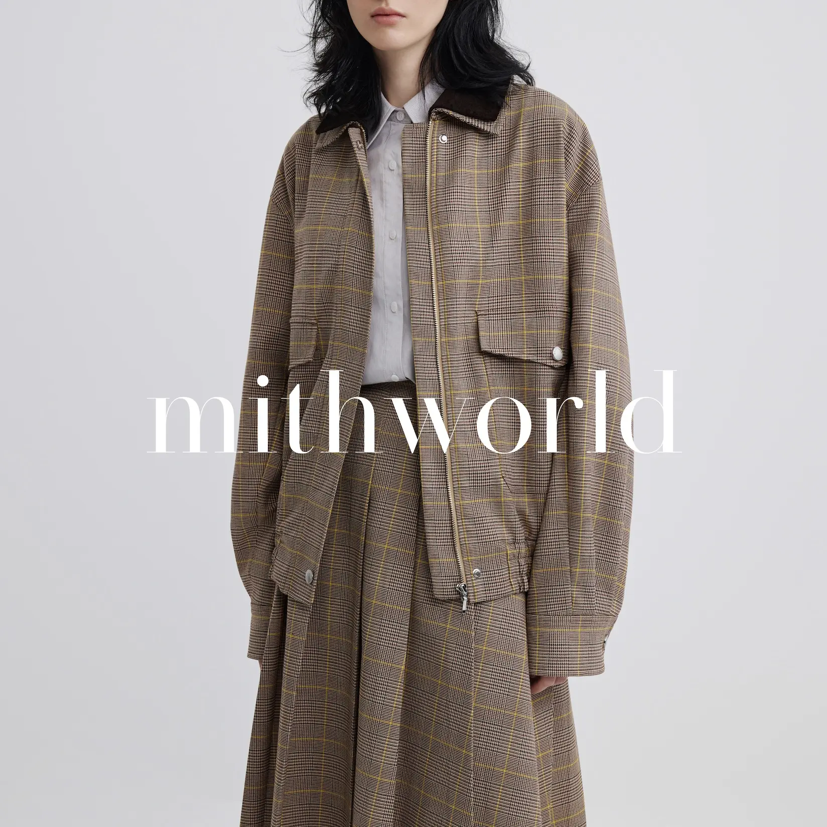 秋冬复古威尔士格纹羊毛夹克外套