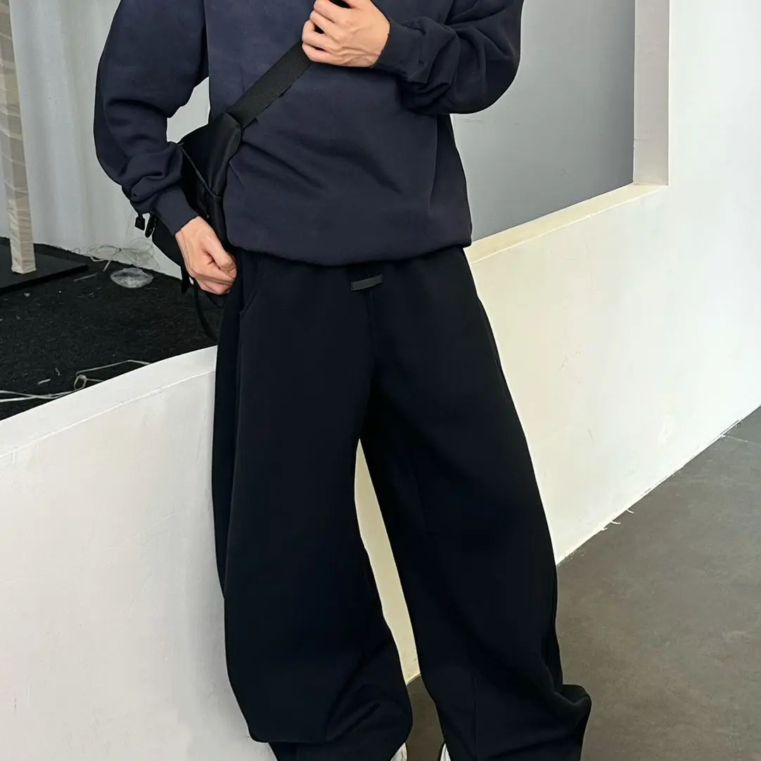 美式弯刀卫裤男秋冬季cleanfit垂感直筒运动休闲宽松阔腿裤子