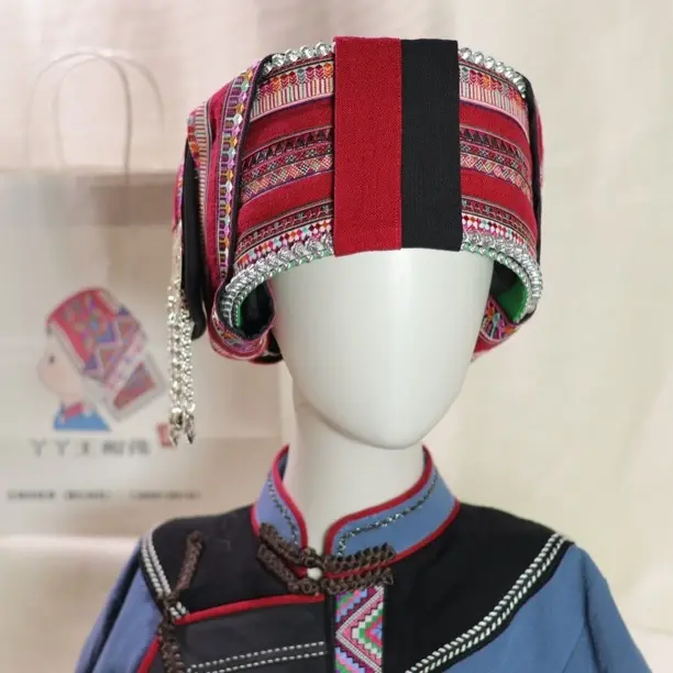 彝族撒尼族传统刺绣歪包头 少数民族帽子 民族风手工绣花头饰