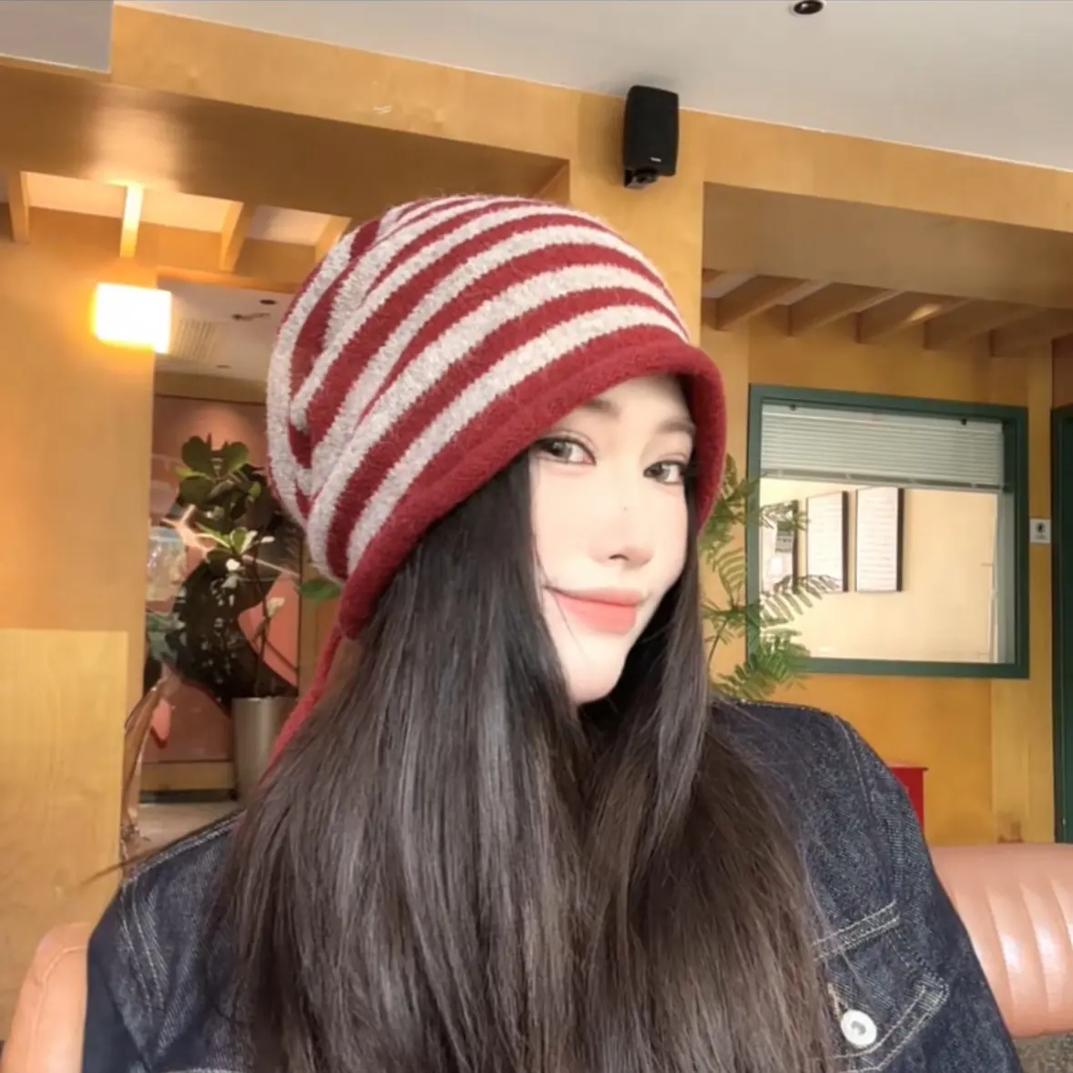 帽子圆顶2025年秋季秋冬加厚加绒抽绳堆堆帽百搭卷边帽檐显脸小