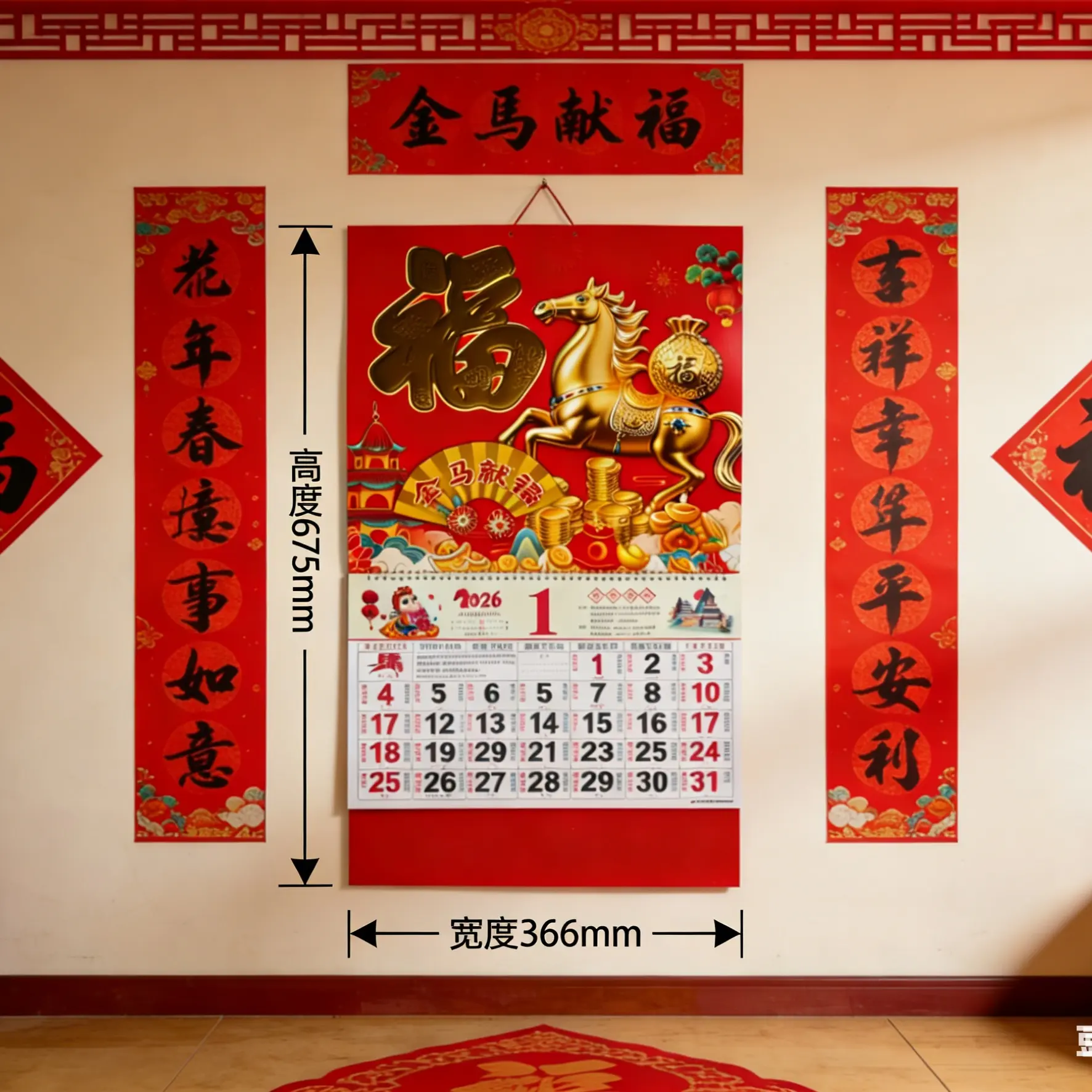 2026年/马年精美福字吊牌家用挂墙式新款挂历