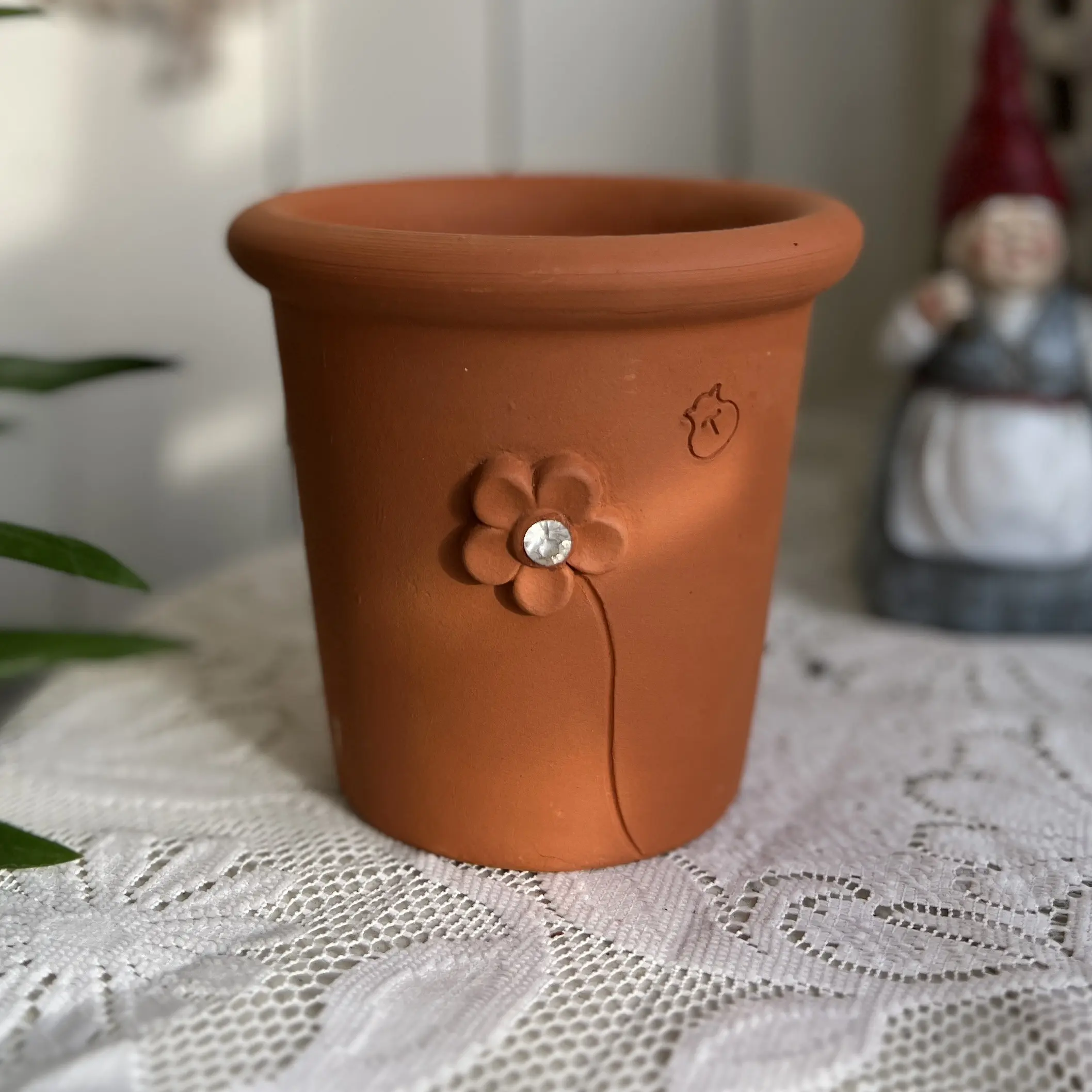 ins小众龟背竹浮雕钻石小花浮雕高温红陶花盆