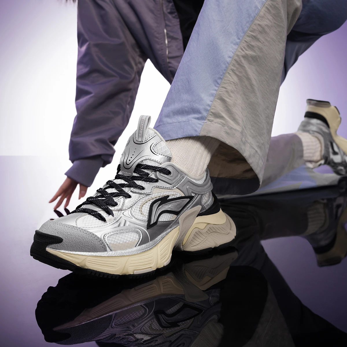 李宁星际女款千禧甜辣增高厚底减震回弹防滑百搭老爹鞋AGCU372