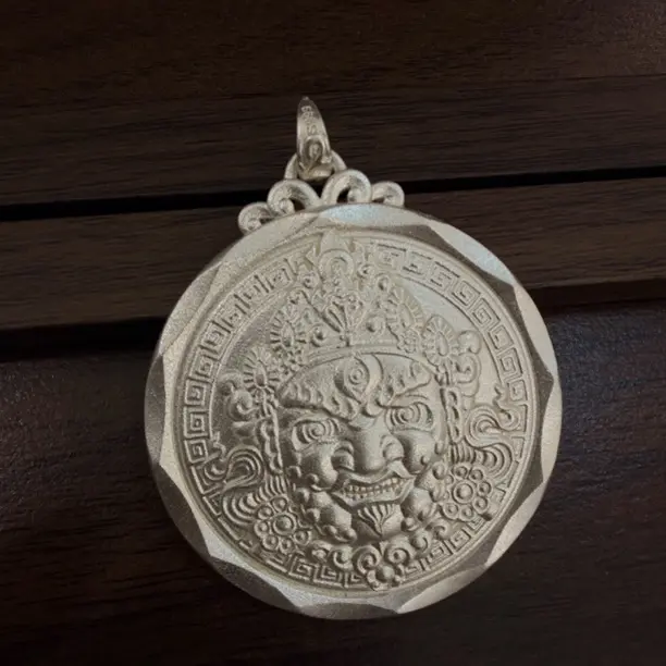 吊坠足银 足银纯银999 实心古法黄财神62g亮面银本色。