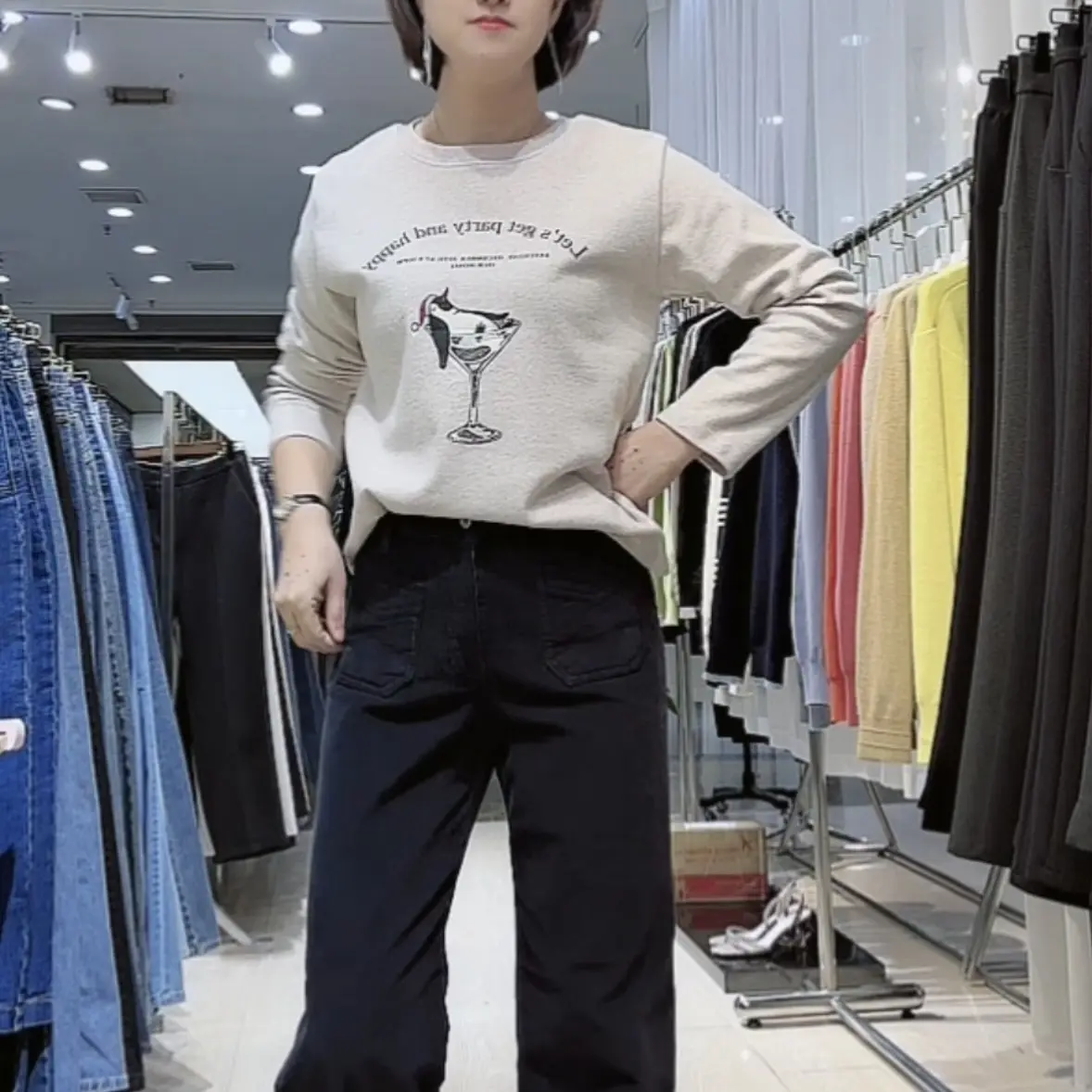 藏蓝色条绒 加绒97cm直筒显瘦遮肉版正