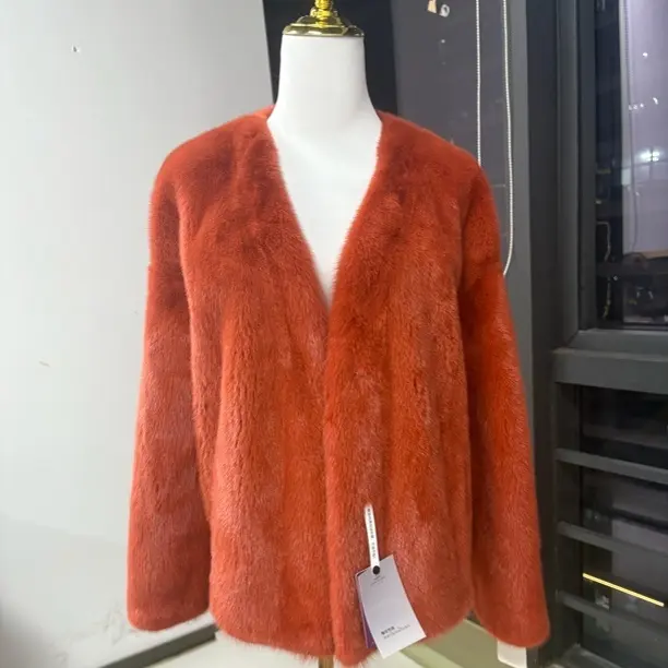 紫金短二天水貂皮草外套女V领简约时尚冬季新款