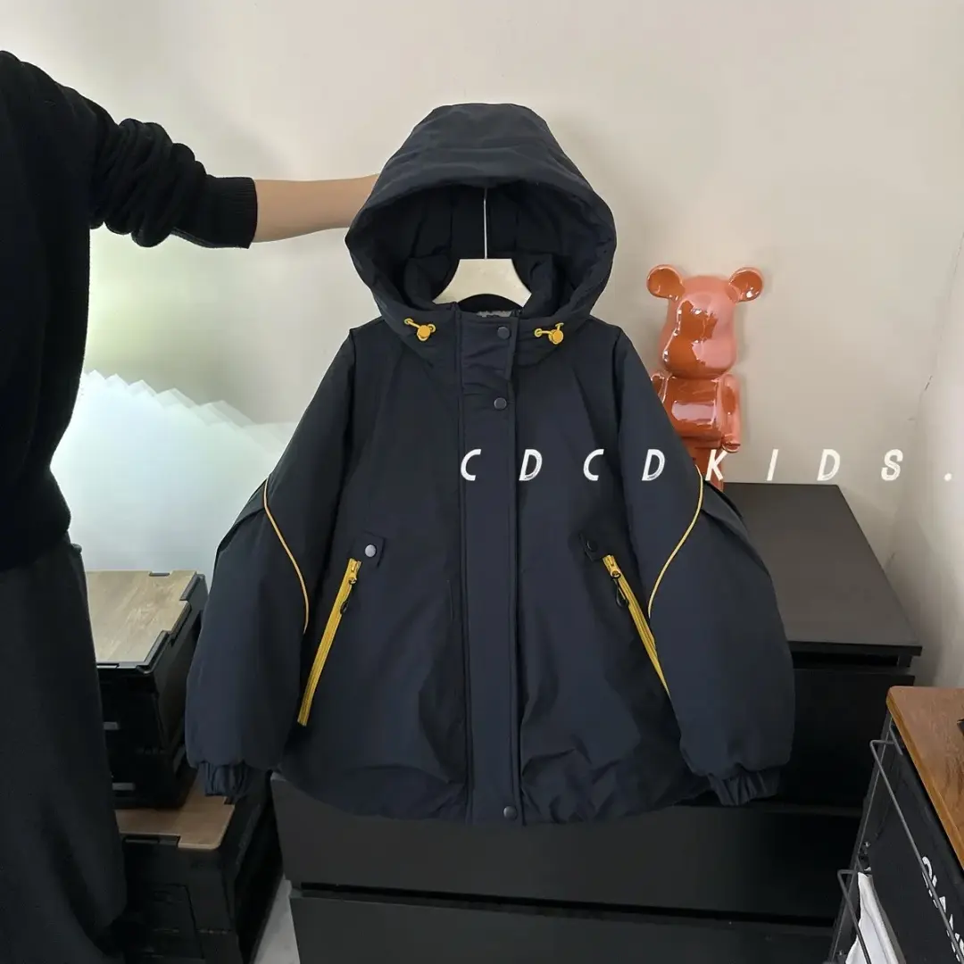 川度25717儿童连帽棉衣冬季加绒加厚保暖往外套男女童装百搭棉服