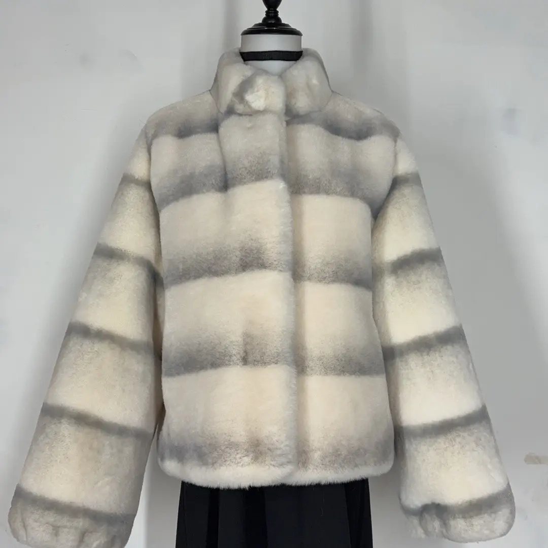 雪山晕染外套双色渐变高级质感宽松毛毛上衣冬季