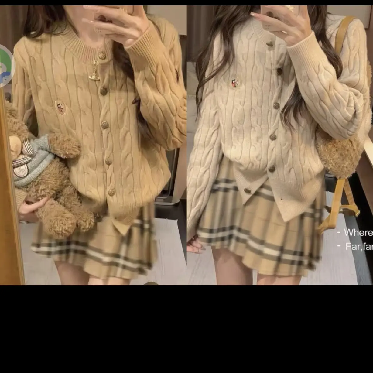 新款气质百搭时尚休闲复古粗麻花刺绣长袖针织开衫配格纹针织毛衣