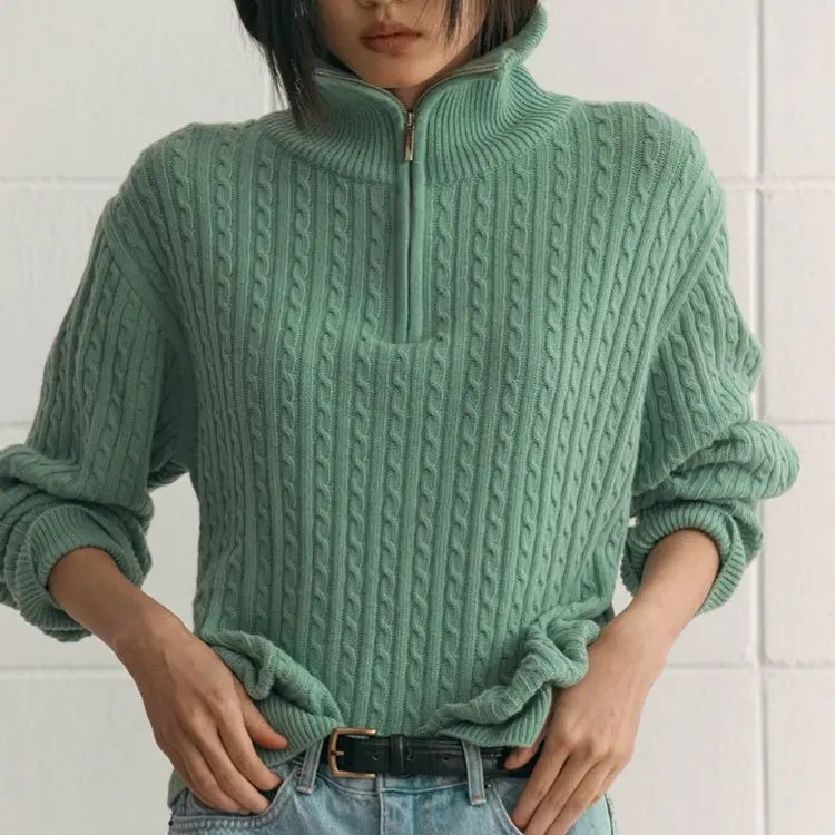 闪闪兒-精选s*ienne 可立领套头半拉链羊毛衫44139