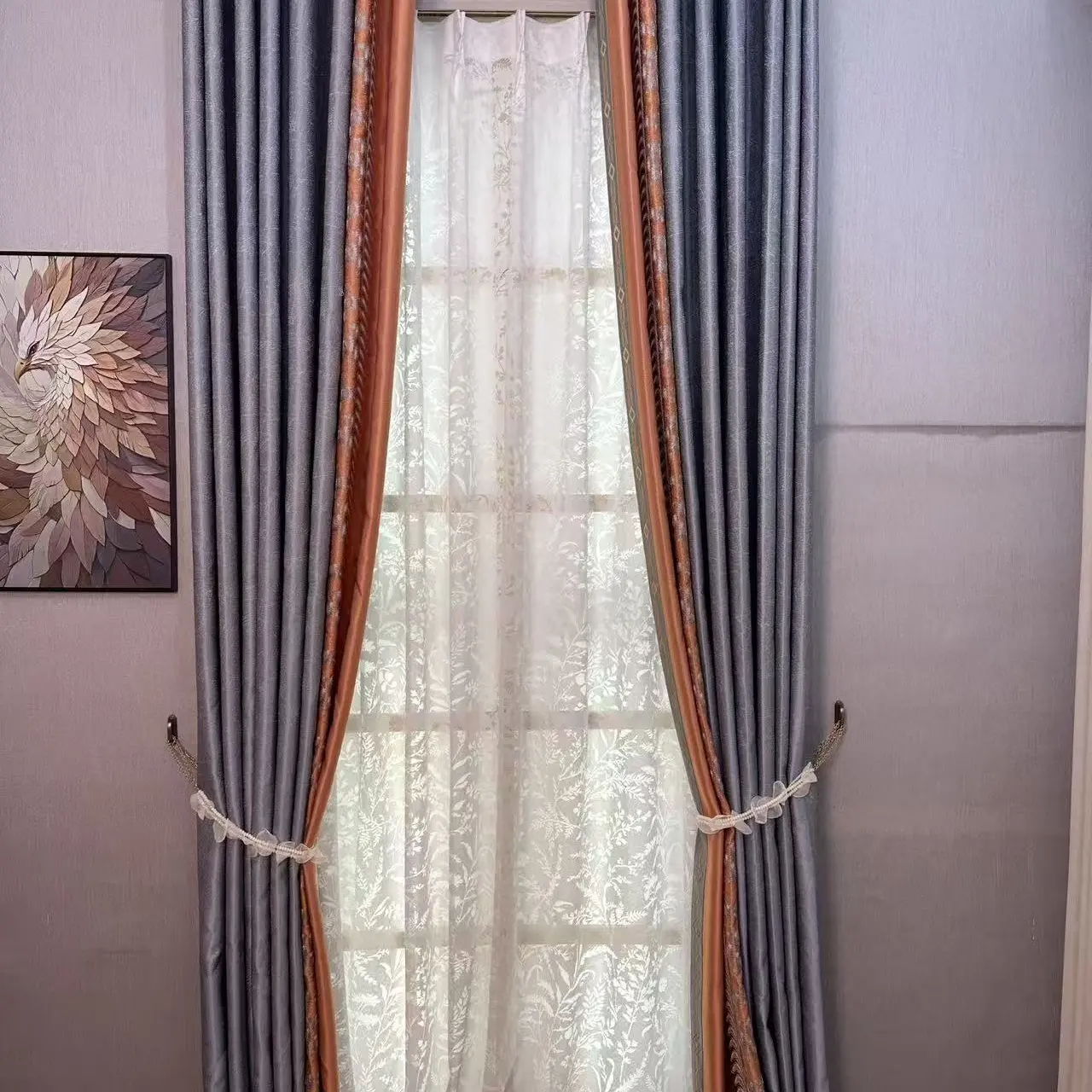 宽五米高295轻奢高精密半遮光成品窗帘