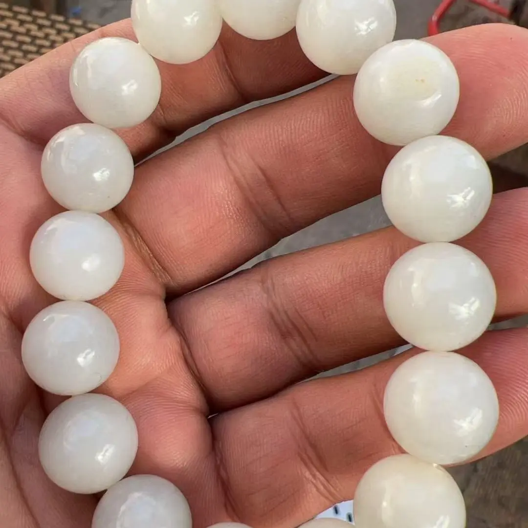 白色天然和田玉手串适合男女盘玩的文玩佛珠