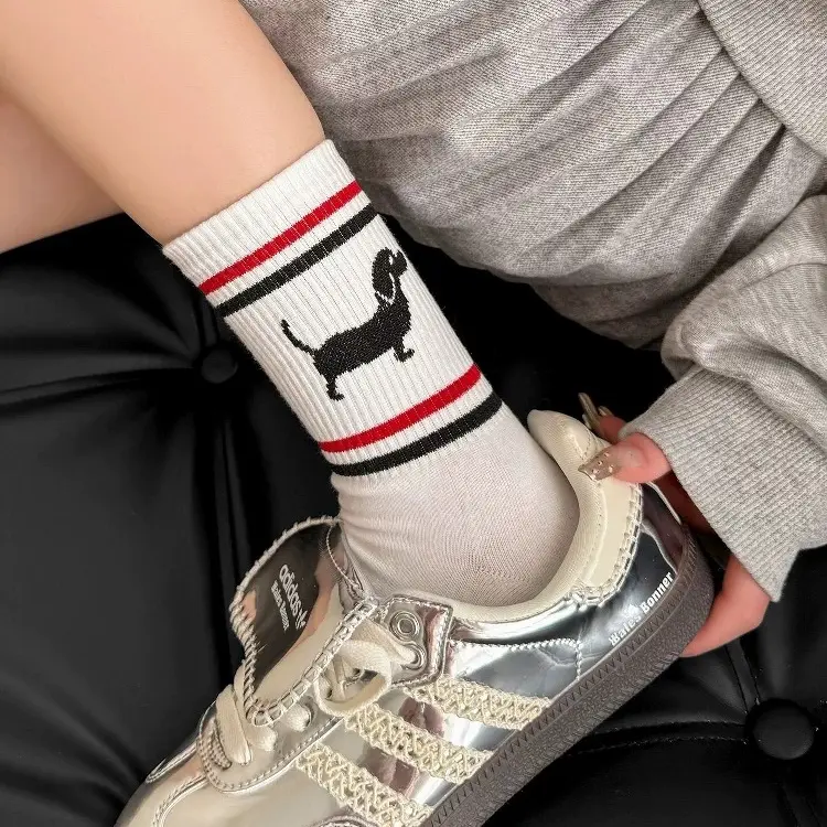 潮流时尚中筒堆堆棉袜可爱小狗图案袜子