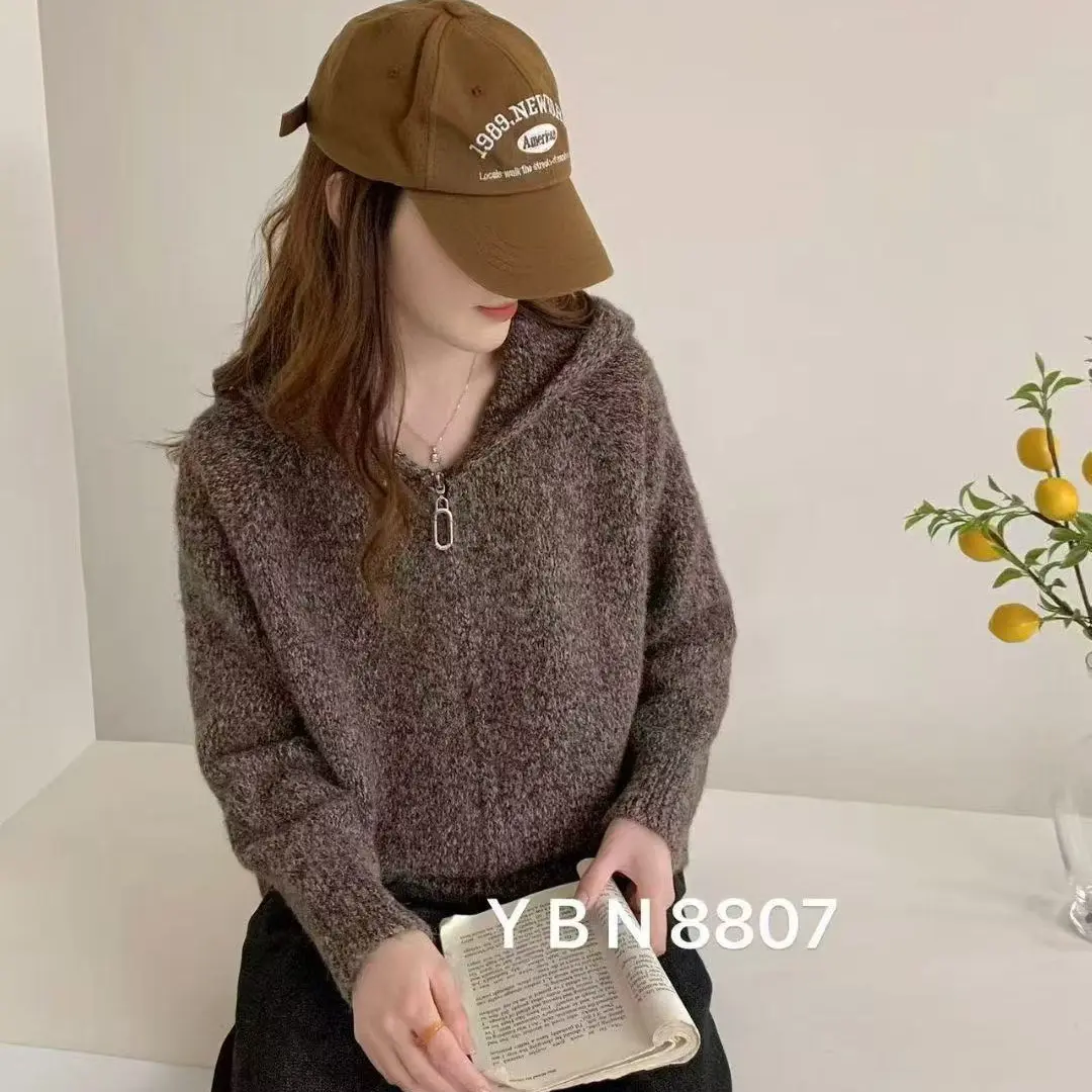 慵懒风连帽加厚针织开衫女秋冬新款百搭显瘦毛衣外套