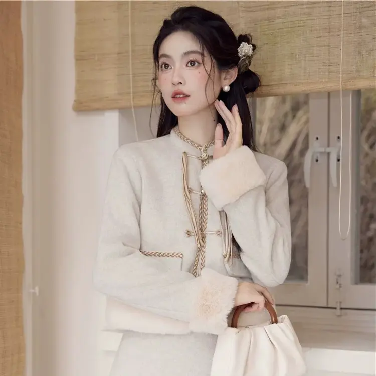 新中式国风复古盘扣加厚套装搭配名媛高级感冬装套装