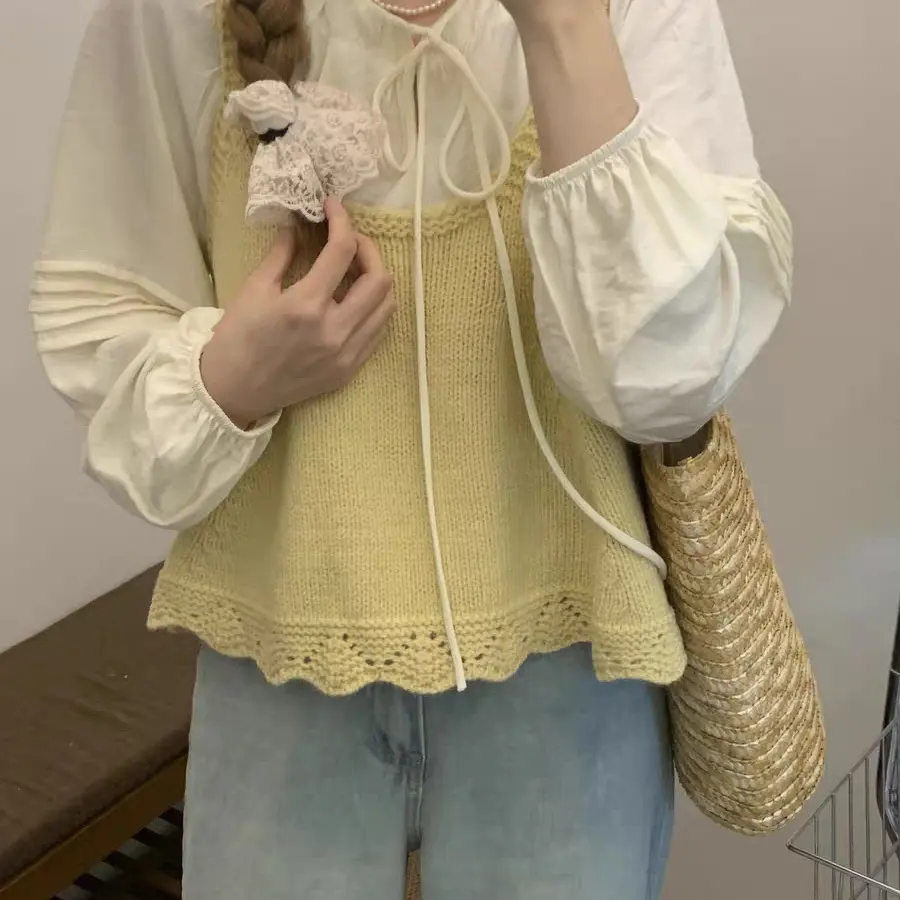33韩系减龄U领针织吊带背心女宽松春夏叠穿短款小个子毛线马甲