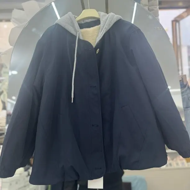 时尚宽松秋冬新款灯芯绒连帽加厚棉服外套