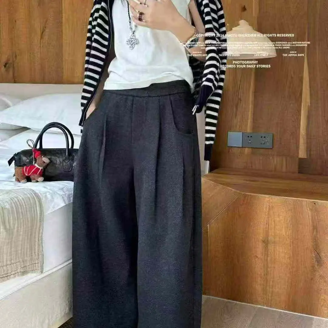 秋冬加绒高腰宽松百搭显瘦阔腿休闲长裤