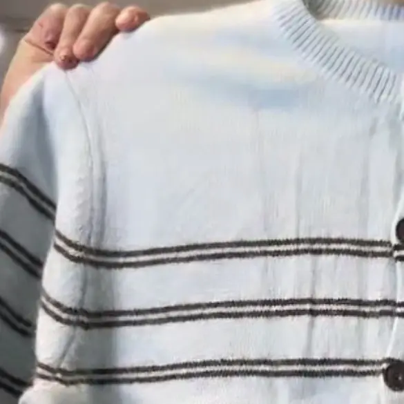 韩系条纹长袖针织开衫女百搭慵懒风春秋上衣