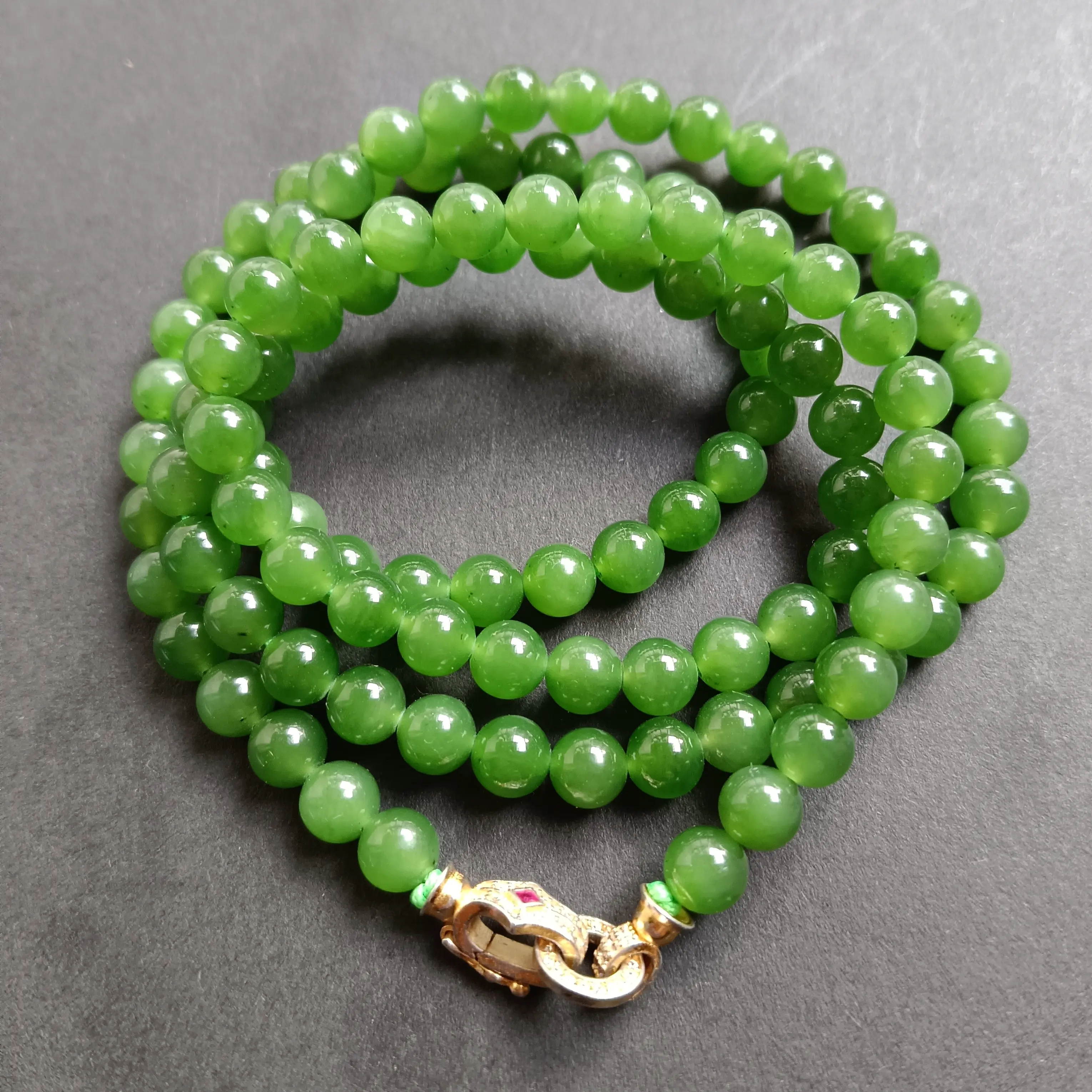 和田玉碧玉精美6mm圆珠长链项链