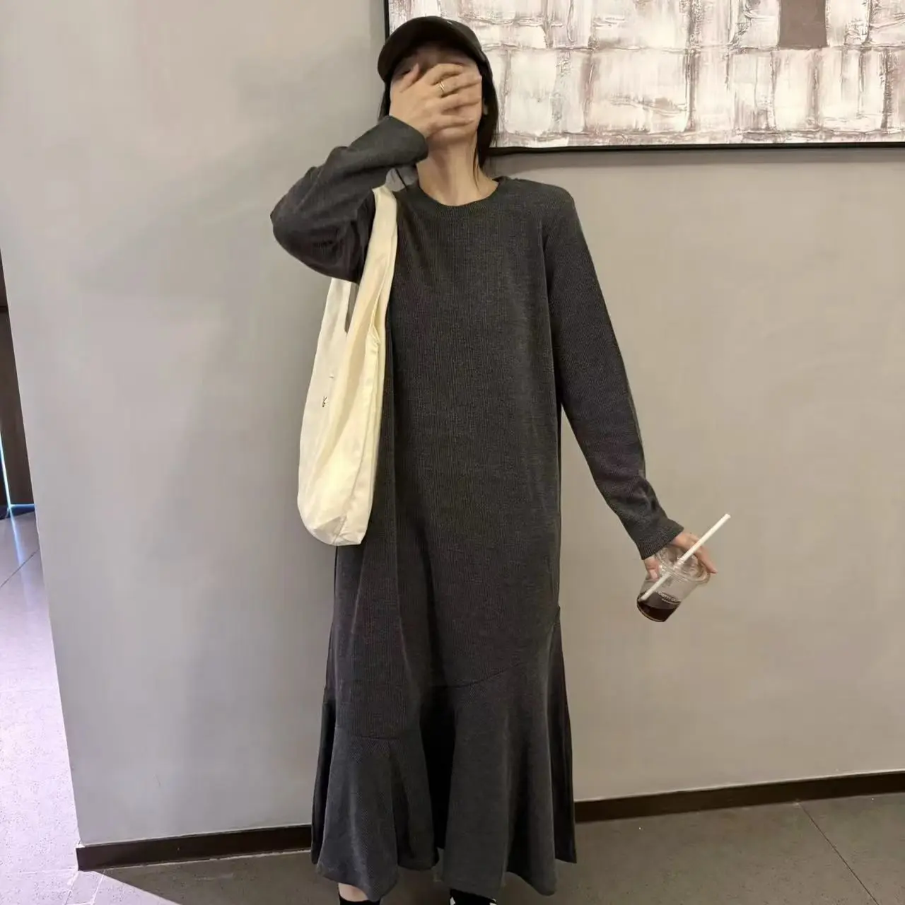 【法式鱼尾】秋冬宽松气质圆领鱼尾裙