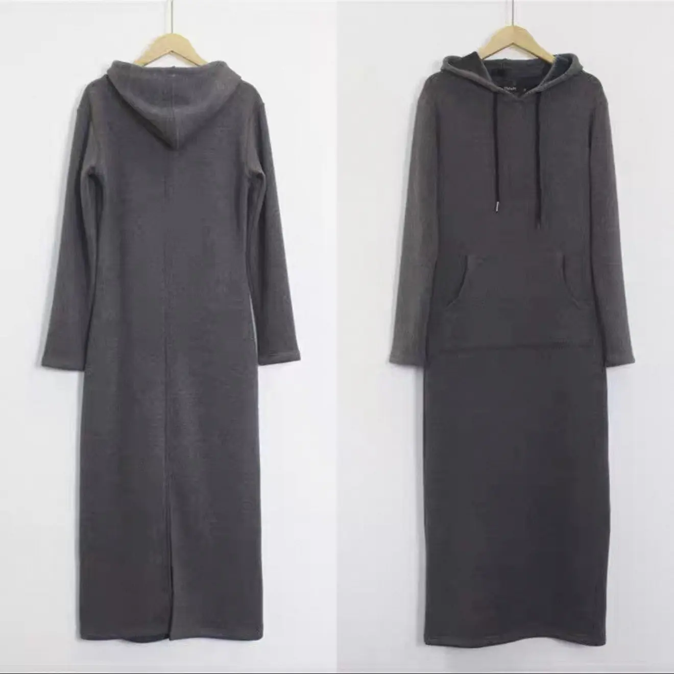 连帽卫衣连衣裙纯棉黑色中长款秋冬加厚保暖韩版内搭设计感裙子