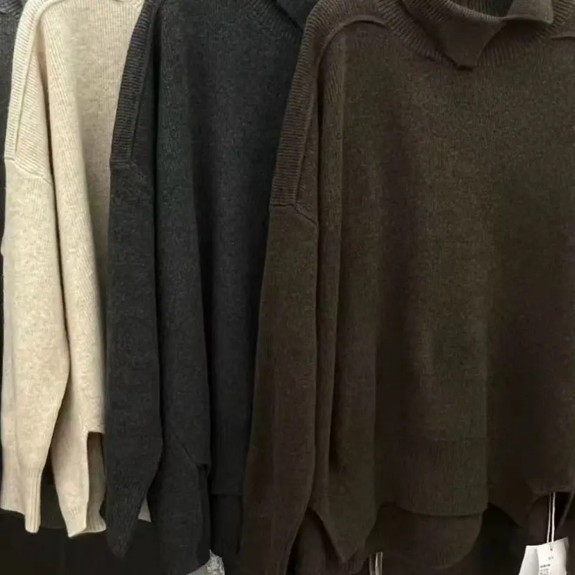 暖线条粗针肌理解构下摆毛衣半高领加厚秋冬纯色女士外穿打底
