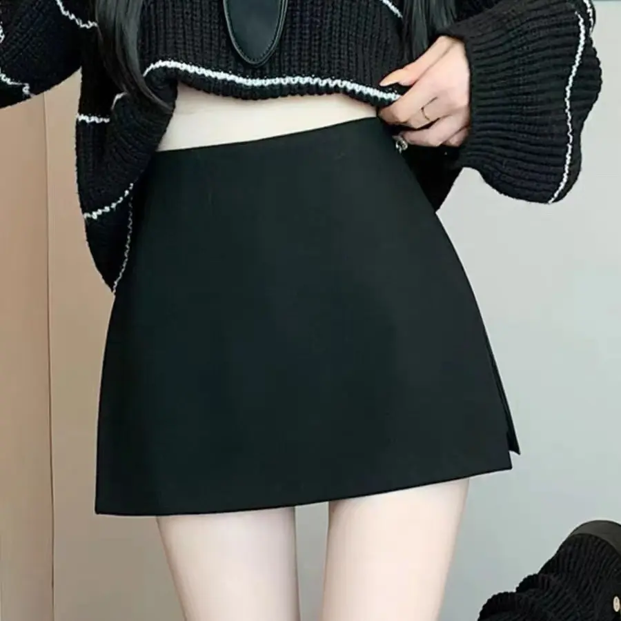 秋冬新款高腰显瘦侧开叉包臀A字半身裤裙