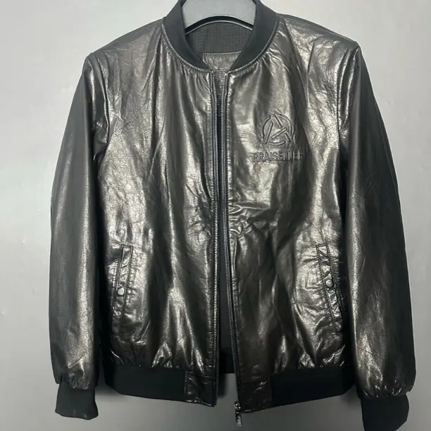 保暖棒球领春季刺绣男免烫牛皮款机车皮衣