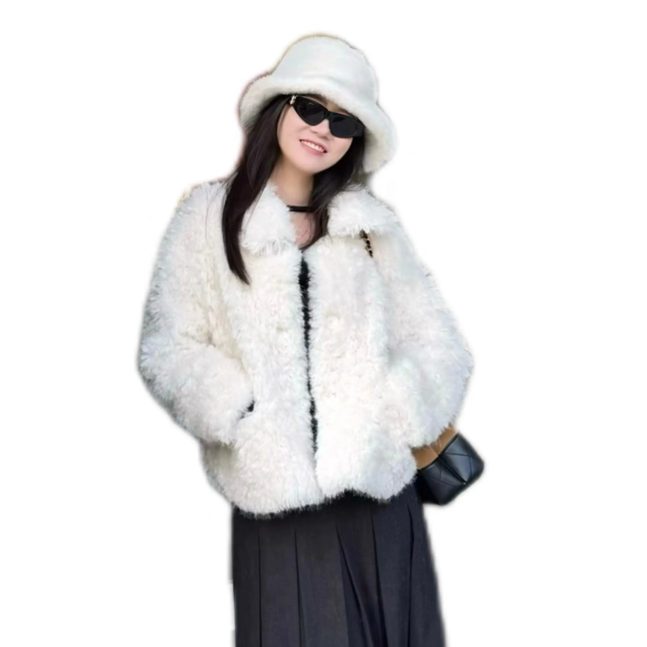 人造皮草 翻领小廓形托斯卡纳外套