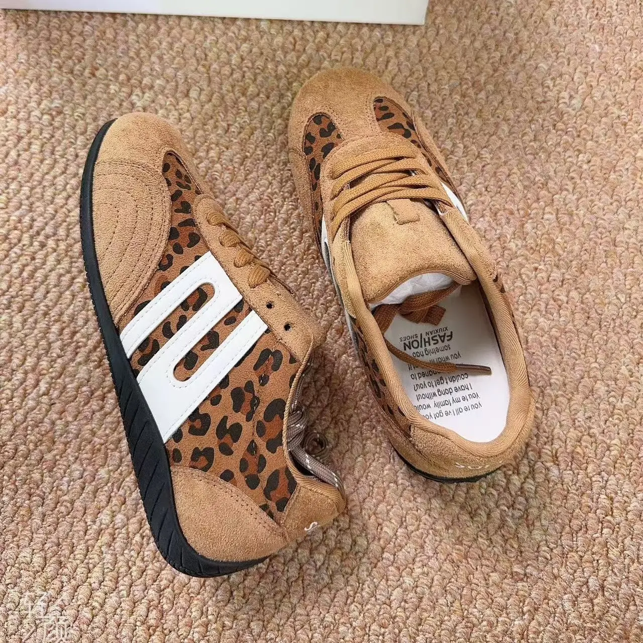 豹纹德训鞋秋季时尚百搭休闲鞋平底单鞋女士低帮系带潮鞋