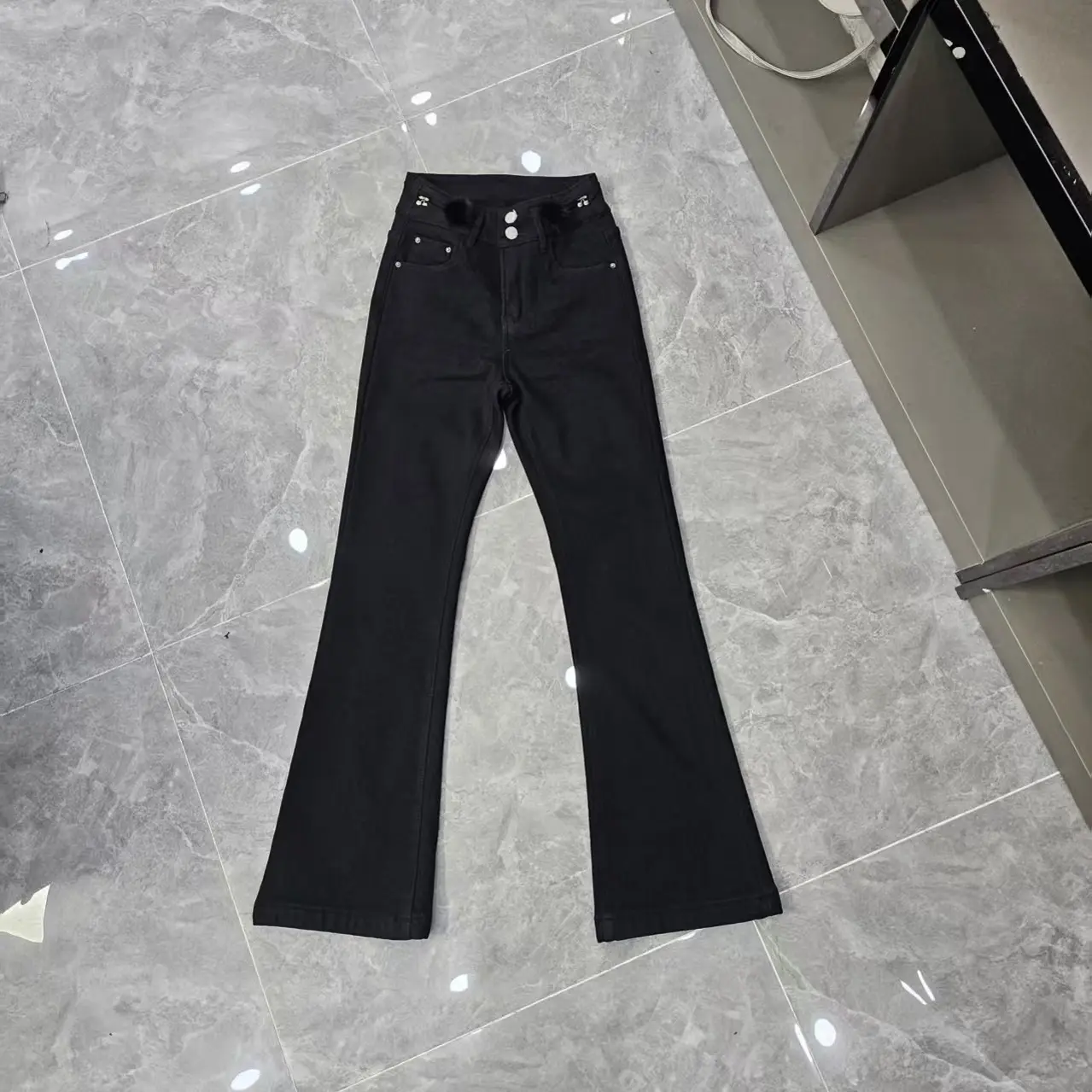 【芸姐】831加绒加厚高腰显瘦四面弹微喇牛仔裤女秋冬百搭