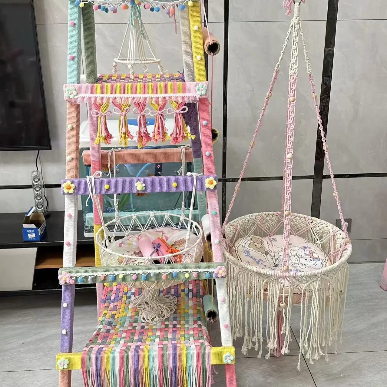 可定制多巴胺风格DIY木梯猫爬架成品发货家用宠物玩具