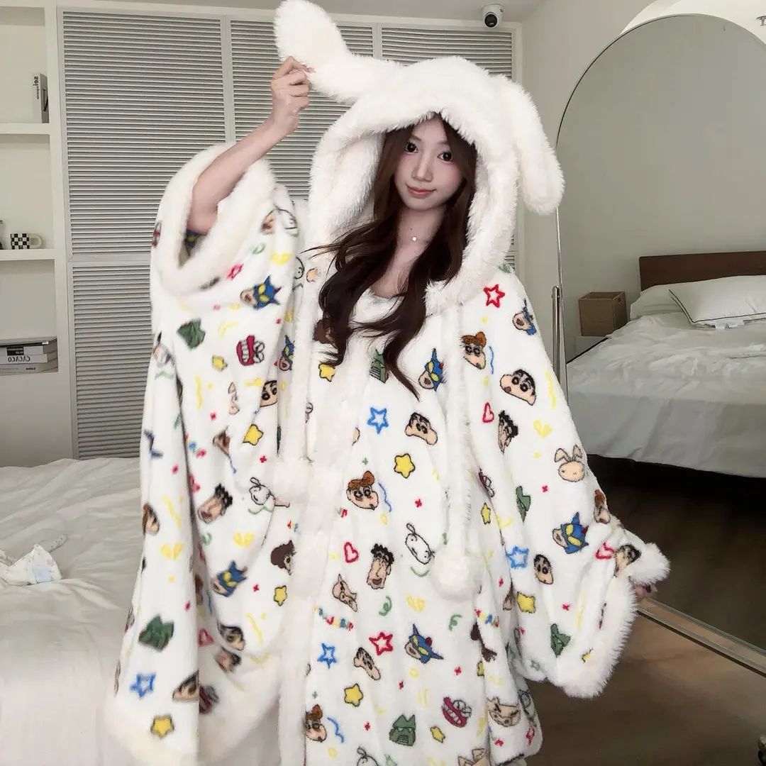 【咕噜】蜡笔小新印花珊瑚绒睡衣女冬季加厚加绒保暖家可外穿冬天
